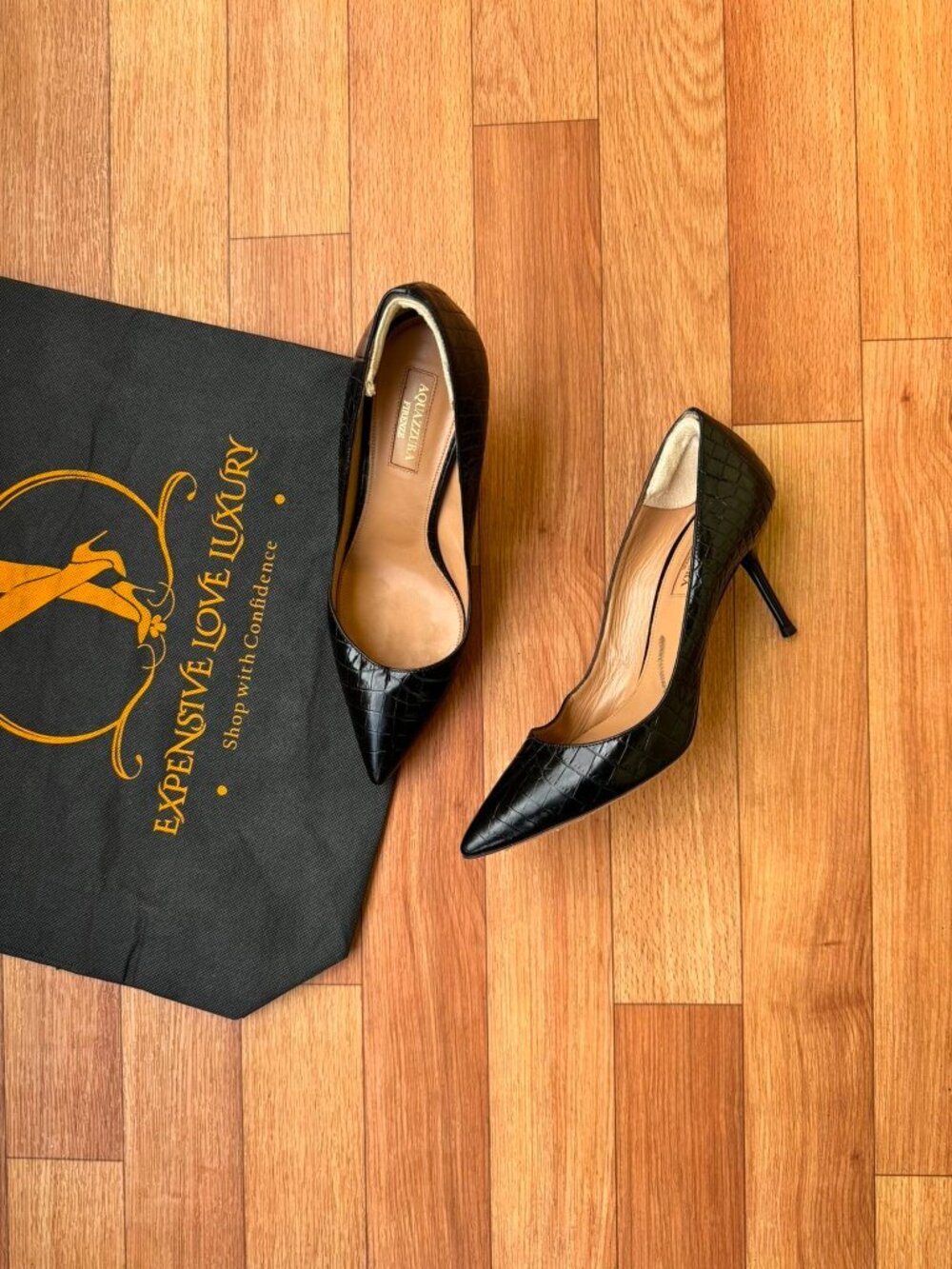 AQUAZZURA CROC EMBELLISHED HEELS